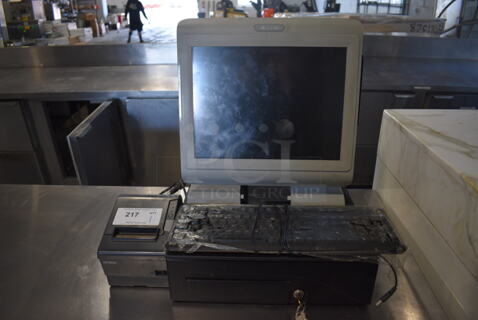 PAR Model M7700 15" POS Monitor, Epson Model M244A Receipt Printer, Keyboard and Metal Cash Drawer