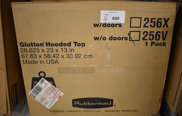 2 BRAND NEW IN BOX! Rubbermaid 256V Glutton Hooded Top Bin. 2 Times Your Bid!