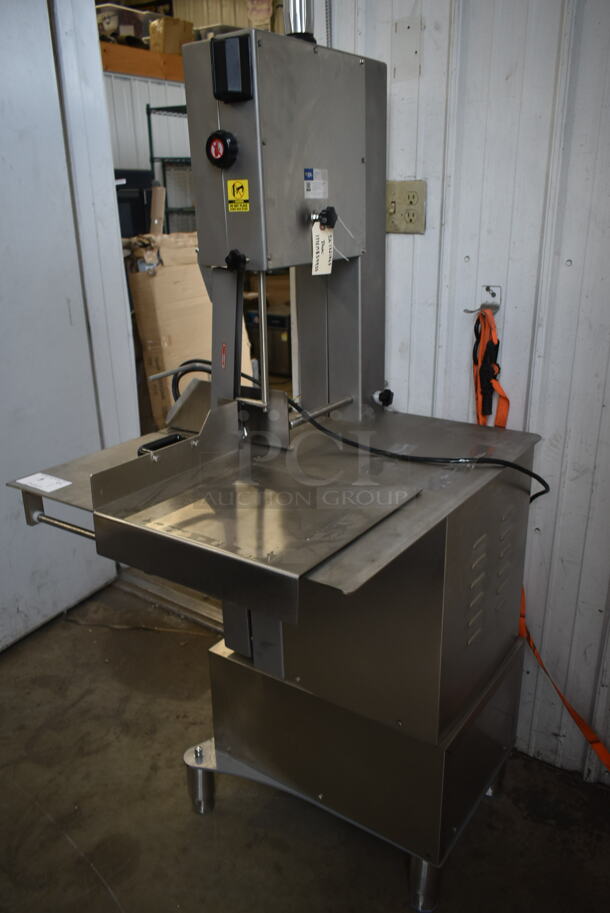 BRAND NEW SCRATCH AND DENT! Avantco 177EMBS94SS Metal Commercial Floor Style Meat Saw. 220 Volts, 3 Phase. Tested and Working!