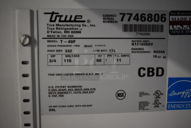 2013 True T-49F ENERGY STAR Stainless Steel Commercial 2 Door Reach In Freezer w/ Poly Coated Racks. 115 Volts, 1 Phase. Tested and Working! - Image 6 of 8