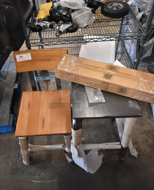 ALL ONE MONEY! Lot of BRAND NEW SCRATCH AND DENT! Wooden Chair, Stool and 2 164TCLWDGY30 Antique Alate Gray Post.  - Image 1 of 5