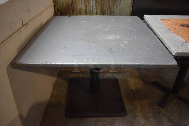 2 Gray Tables on Black Metal Table Base. 38x38x29, 32x32x29. 2 Times Your Bid!