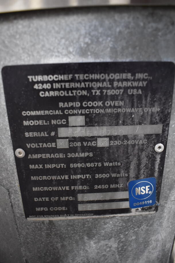 Turbochef NGC Commercial Stainless Steel Countertop Rapid Cook Oven. 208/230-240V.  - Image 5 of 5