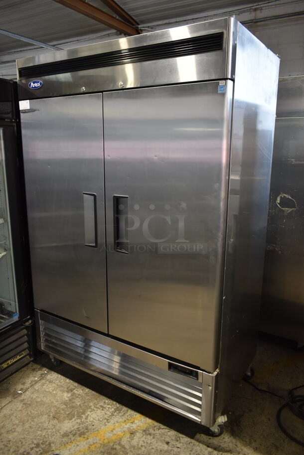 2020 Atosa MBF8507GR Stainless Steel Commercial 2 Door Reach In Cooler w/ Poly Coated Racks on Commercial Casters. 115 Volts, 1 Phase. Tested and Working! - Image 2 of 9