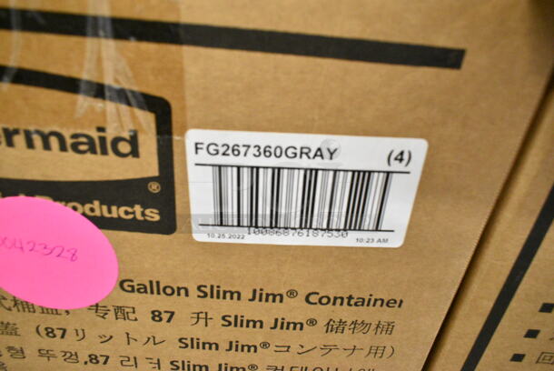 3 Boxes of 4 BRAND NEW SCRATCH AND DENT! Rubbermaid FG267360GRAY Slim Jim Gray Drop Shot Rectangular Trash Can Lid. 3 Times Your Bid!  - Image 5 of 5