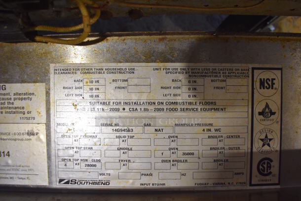 Southbend S24E Stainless Steel Commercial Natural Gas Powered 4 Burner Range w/ Oven on Commercial Casters. 24.5x34x48 - Image 7 of 7