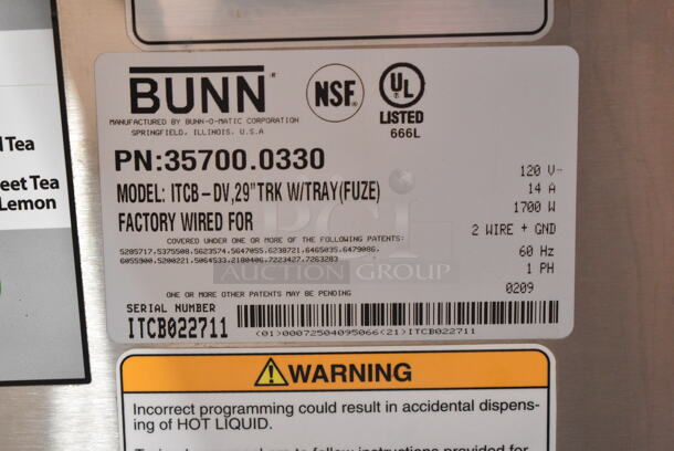 Bunn ITCB-DV Stainless Steel Commercial Countertop Iced Tea Machine. 120 Volts, 1 Phase.  - Image 3 of 3
