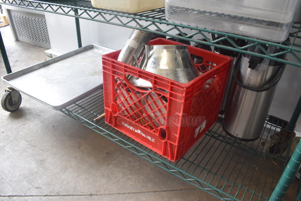 Metro Lot Including Plastic Drop In Bins, Salad Spinner, Computer, Cooking Utensils, Cutting Boards, Airpots and Much More! Metro Shelf Not Included.  - Image 6 of 6
