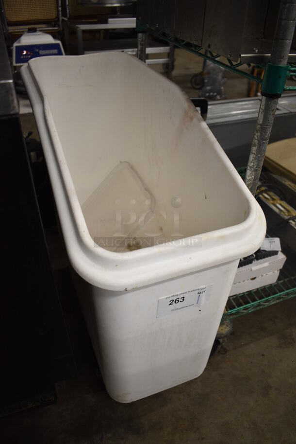 White Poly Ingredient Bin w/ Half Lid on Commercial Casters. 13x29x28 - Image 2 of 4