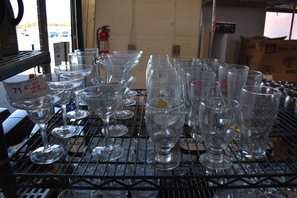 ALL ONE MONEY! Lot of 28 Various Glasses Including Beverage and Margarita. Includes 3x3x6 - Image 1 of 4