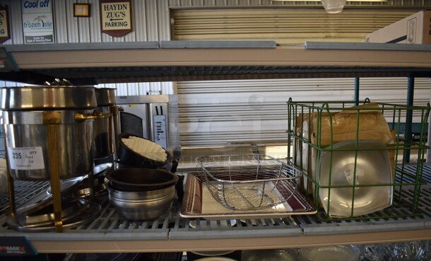 ALL ONE MONEY! Tier Lot of Various Items Including Chafing Dishes, Metal Baskets and Brew Baskets