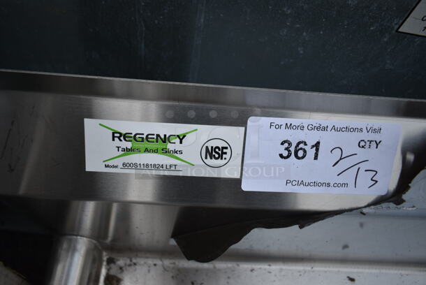 BRAND NEW SCRATCH AND DENT! Regency 600S1181824 LFT Stainless Steel Commercial Single Bay Sink w/ Left Side Drain Board. No Legs Bay 18x18. Drain Board 22x20 - Image 6 of 6
