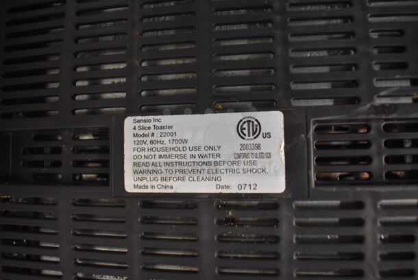 Sensio 22001 Metal Countertop 4 Slot Toaster. 120 Volts, 1 Phase. 12.5x11x8 - Image 5 of 5