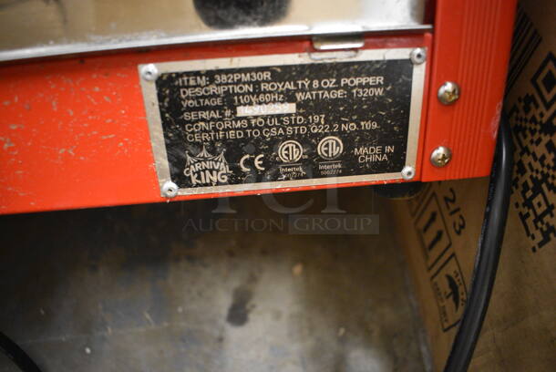 Carnival King 382PM30R Metal Commercial Countertop Popcorn Maker and Merchandiser. 110 Volts, 1 Phase. 22x16.5x30. Tested and Working! - Image 4 of 6
