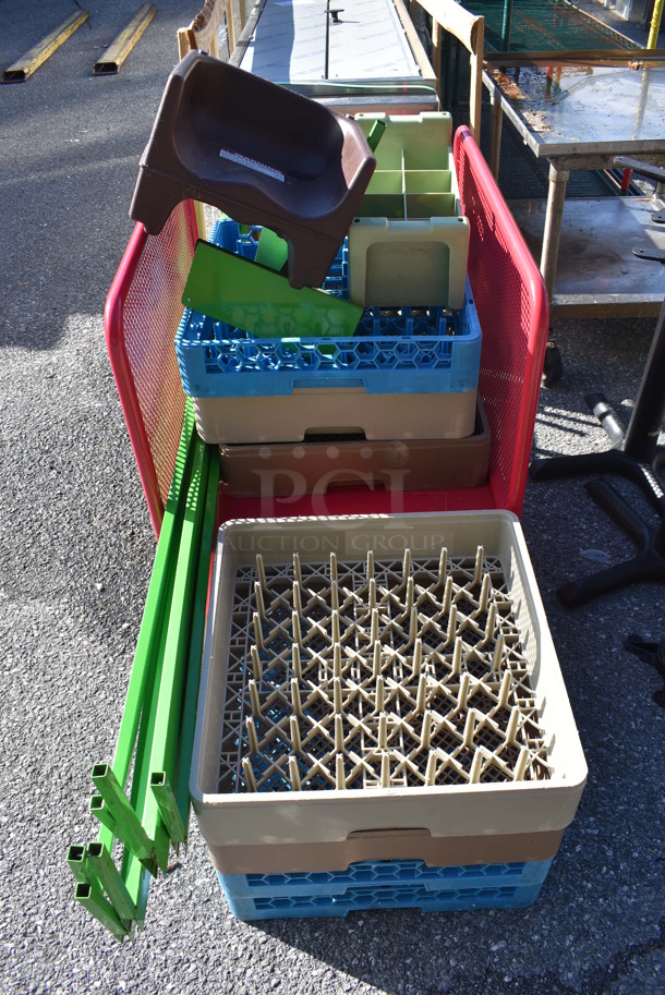 ALL ONE MONEY! Red Metal Cart on Commercial Casters w/ Dish Caddies and Booster Seat - Image 3 of 4