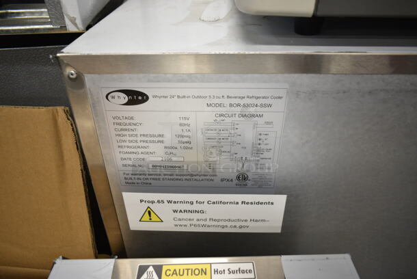 BRAND NEW SCRATCH AND DENT! Whynter BOR-53024-SSW 24" Built-in Outdoor 5.3 cu.ft. Beverage Refrigerator Cooler. 115 Volts 1 Phase. Tested and Working! - Image 8 of 8