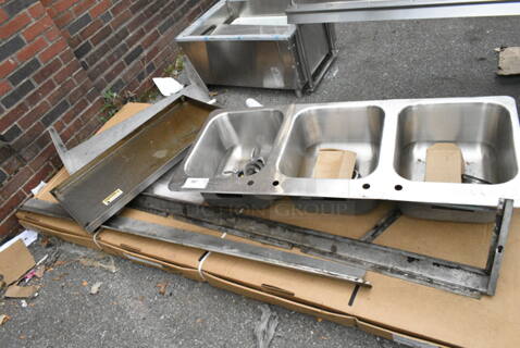 ALL ONE MONEY! Lot of Various Items Including Stainless Steel 3 Bay Sink, Metal Pieces.