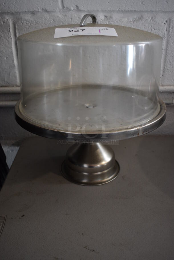 Metal Cake Stand w/ Clear Dome Cover. 13x13x14