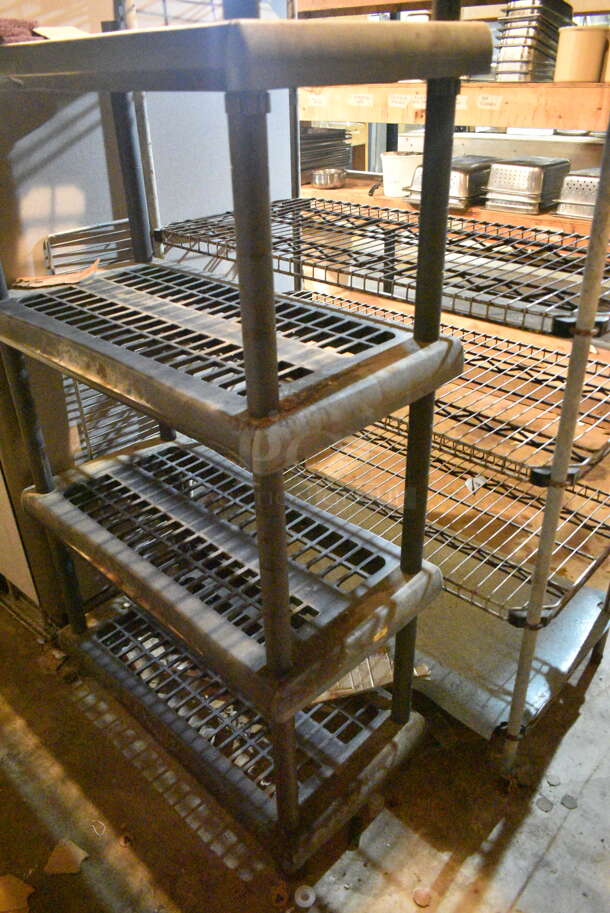 2 Various Shelving Units Including Metal 4 Tier Wire and 4 Tier Black Poly. 42x20x63, 33x18x57. 2 Times Your Bid! (basement)  - Image 4 of 7