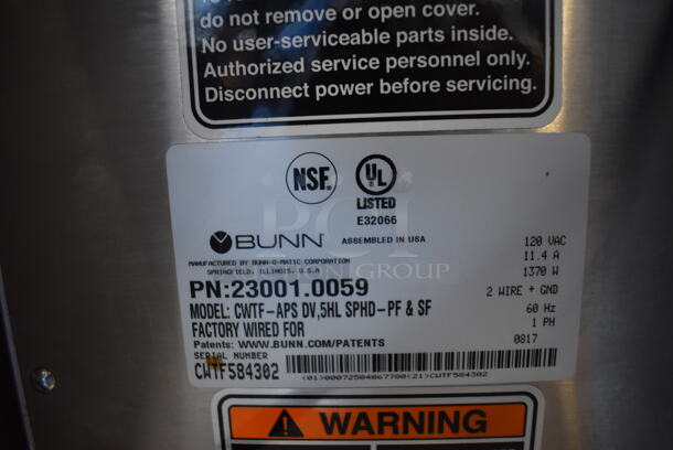 2017 Bunn CWTF-APS DV Stainless Steel Commercial Countertop Coffee Machine w/ Hot Water Dispenser and Metal Brew Basket. 120 Volts, 1 Phase. 8x20x25 - Image 4 of 5