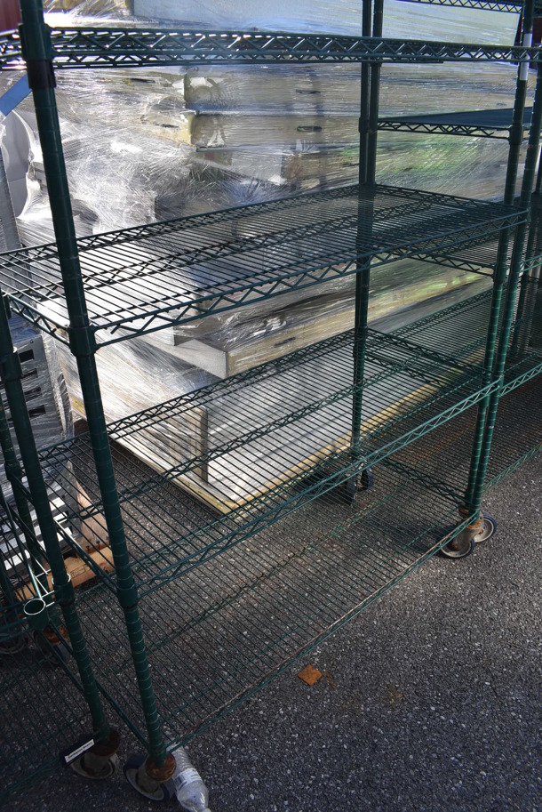Green Finish 6 Tier Wire Shelving Unit on Commercial Casters. BUYER MUST DISMANTLE. PCI CANNOT DISMANTLE FOR SHIPPING. PLEASE CONSIDER FREIGHT CHARGES. 48x21x80 - Image 3 of 3