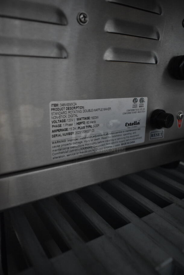 BRAND NEW SCRATCH AND DENT! Estella 348WSMX2A Stainless Steel Commercial Countertop Double Waffle Maker. 120 Volts, 1 Phase. Tested and Working! - Image 9 of 9