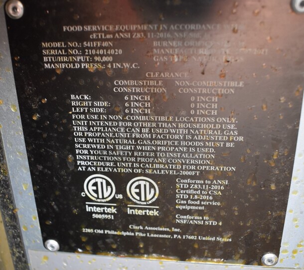 2021 Mainstreet 541FF40N Stainless Steel Commercial Floor Style Natural Gas Powered Deep Fat Fryer w/ 2 Metal Fry Baskets. 16x30x49 - Image 6 of 6