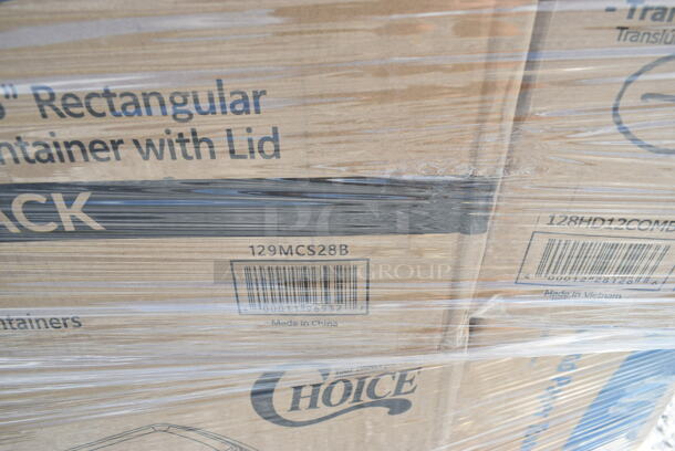 PALLET LOT of 35 BRAND NEW Boxes Including 130BKKNIFEH Choice Black Heavy Weight Plastic Knife - 1000/Case, 130BKSSPOONH Choice Black Heavy Weight Plastic Soup Spoon - 1000/Case, 500CC20 Choice Clear PET Customizable Plastic Cold Cup - 20 oz. - 600/Case, 128HD12COMBO ChoiceHD 12 oz. Microwavable Translucent Plastic Deli Container and Lid Combo Pack - 240/Case, 2 Box Choice 1.5 oz Portion Cups, 500CC24 Choice Clear PET Customizable Plastic Cold Cup - 24 oz. - 600/Case, 2 box 129MCS28B Choice 28 oz. Black Rectangular Microwavable Heavy Weight Container with Lid 8 3/4" x 6 1/4" x 1 3/4" - 150/Case, 5002TP3X496P Lavex Premium 3 1/2" x 4 1/2" Individually Wrapped 2-Ply Standard 500 Sheet Toilet Paper Roll - 96/Case, 612527L Choice 7" Round Foil-Laminated Board Lid - 500/Case, 500TW16S Choice 16 oz. Translucent Thin Wall Squat Plastic Cold Cup - 1000/Case, 130TRAY16 Visions Black PET Plastic 16" Thermoform Catering / Deli Tray - 25/Case, 500CC9 Choice 9 oz. Clear PET Customizable Plastic Squat Cold Cup - 1000/Case, 2 Box 5001RT800N Lavex 8" Natural Kraft Hardwound Paper Towel, 800 Feet / Roll - 6/Case, 164VYCHAIRBK Lancaster Table & Seating Vineyard Series Smokey Black Outdoor Cross Back Chair. 35 Times Your Bid!  - Image 9 of 12