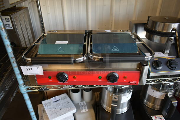 BRAND NEW SCRATCH AND DENT! 2023 Avantco 177P88SG Stainless Steel Commercial Countertop Double Panini Press. 120 Volts, 1 Phase. Tested and Working! - Image 1 of 6