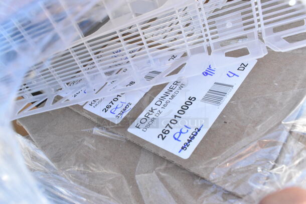 25 BRAND NEW Boxes Including V4025B Arcoroc Romeo 5 oz. Martini Glass by Arc Cardinal - 12/Case, 4 Box 303PNG12GY Acopa Pangea 12 oz. Ash Matte Porcelain Mug - 24/Case, 27140006CGN Carlisle 40006C09 Sparta 30" Green Multi-Purpose Cleaning Brush - 3" Bristle Diameter, 267010005 Choice Windsor 7" 18/0 Stainless Steel Dinner Fork - 12/Case, 267010008  Choice Windsor 8 3/8" Stainless Steel Dinner Knife - 12/Case, 267020002 Choice Dominion 5 7/8" 18/0 Stainless Steel Bouillon Spoon - 12/Case, 427CSRTBSBWB Lancaster Table & Seating Bistro Series Black and White Birdseye Weave Rattan Outdoor Side Chair, 274MOPBCKTBK Lavex 35 Qt. Black Mop Bucket & Side Press Wringer Combo, 128HD32COMBO Choice Heavy Duty 32 oz. Microwavable Translucent Plastic Deli Container and Lid Combo Pack - 240/Case, VacPak-It 186CVBZ812 8" x 12" Chamber Vacuum Packaging Bags with Zipper 3 Mil - 1000/Case, 999RP09 EcoChoice No PFAS Added Bamboo / Bagasse Blend 9" Plate - 125/Pack, 2 651CPDWLSS3 ServSense Wall-Mount Stainless Steel 32 - 44 oz. Cup Dispenser, 651CPDWLSS2 ServSense Wall-Mount Stainless Steel 10 - 24 oz. Cup Dispenser. 25 Times Your Bid!  - Image 7 of 12