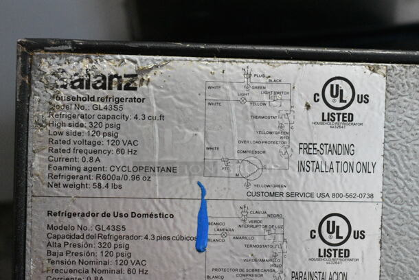 Galanz GL43S5 Metal Mini Cooler. 115 Volts, 1 Phase. Tested and Powers On But Does Not Get Cold - Image 5 of 5