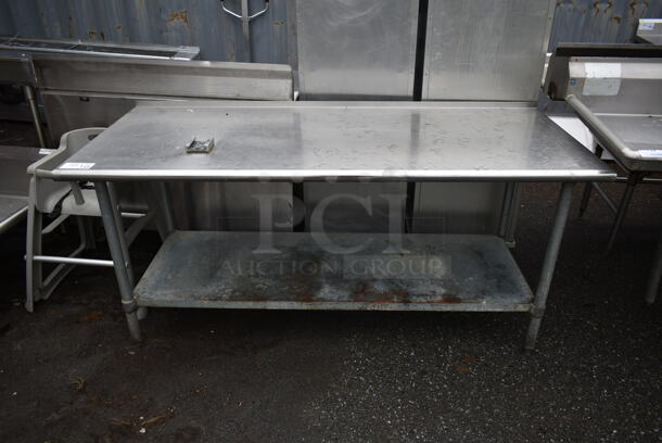 Stainless Steel Commercial Table w/ Vegetable Slicer Mount and Metal Under Shelf.