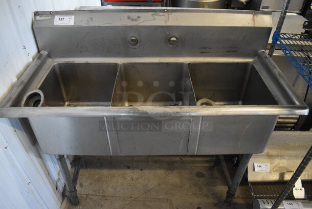 Stainless Steel Commercial 3 Bay Sink. 48x22x44. Bays 14x16x11