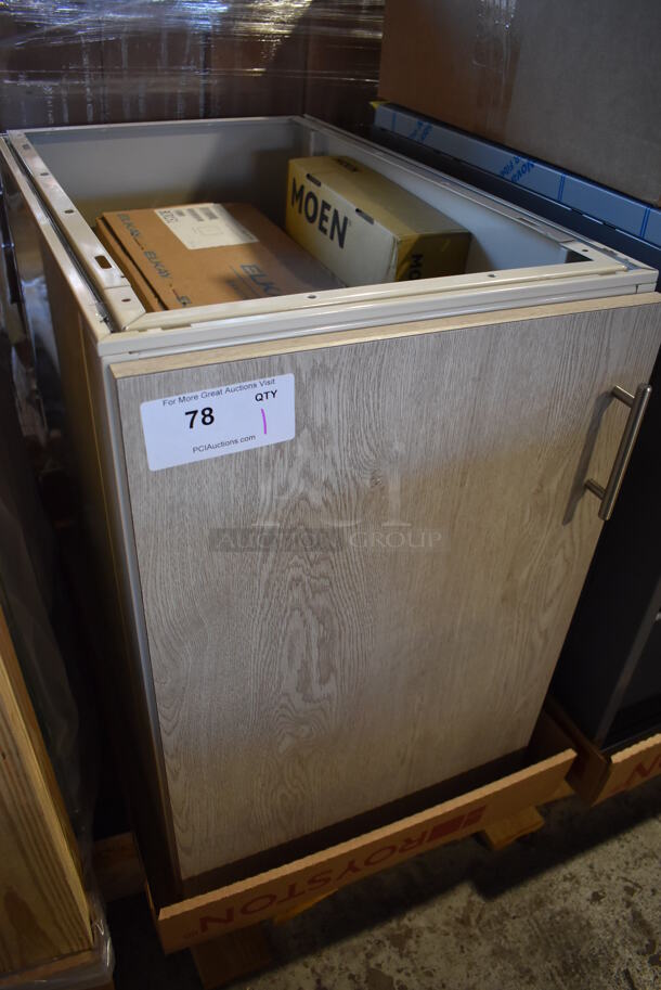 BRAND NEW! Royston Wood Pattern Single Door Cabinet w/ Elkay Sink Basin and Moen Faucet. 18x30x27 - Image 3 of 10