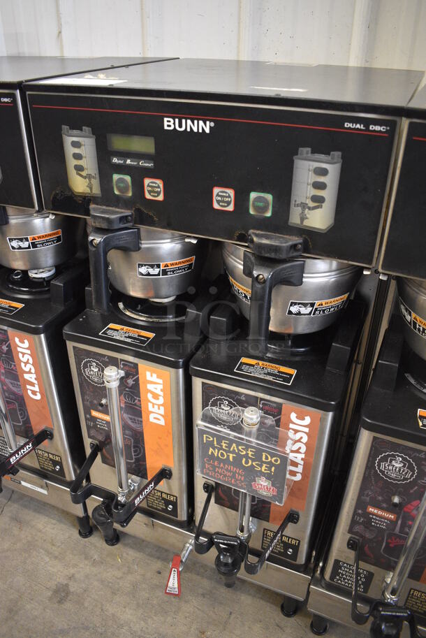 2012 Bunn Model DUAL SH DBC Stainless Steel Commercial Countertop Dual Coffee Machine w/ Hot Water Dispenser, 2 Stainless Steel Brew Baskets and 2 Bunn Model SH SERVER Satellite Servers. 120/208-240 Volts, 1 Phase. 18x24x36. Tested and Working! - Image 2 of 6