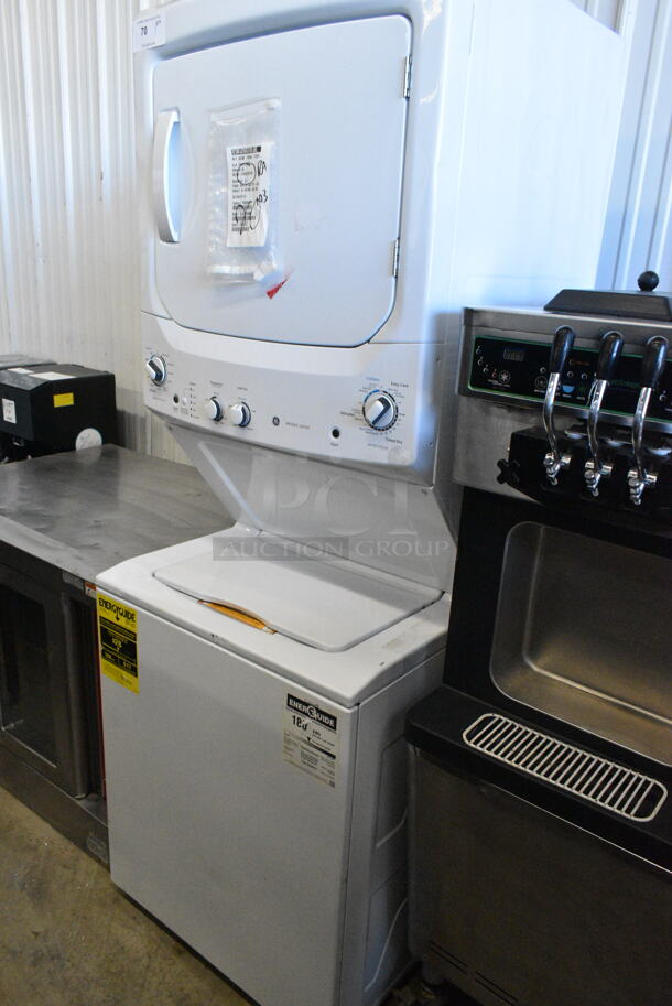 General Electric GE GUD27GSSMWW Gas Stacked Laundry Center with 3.8-cu ft Washer and 5.9-cu ft Dryer.  - Image 2 of 8