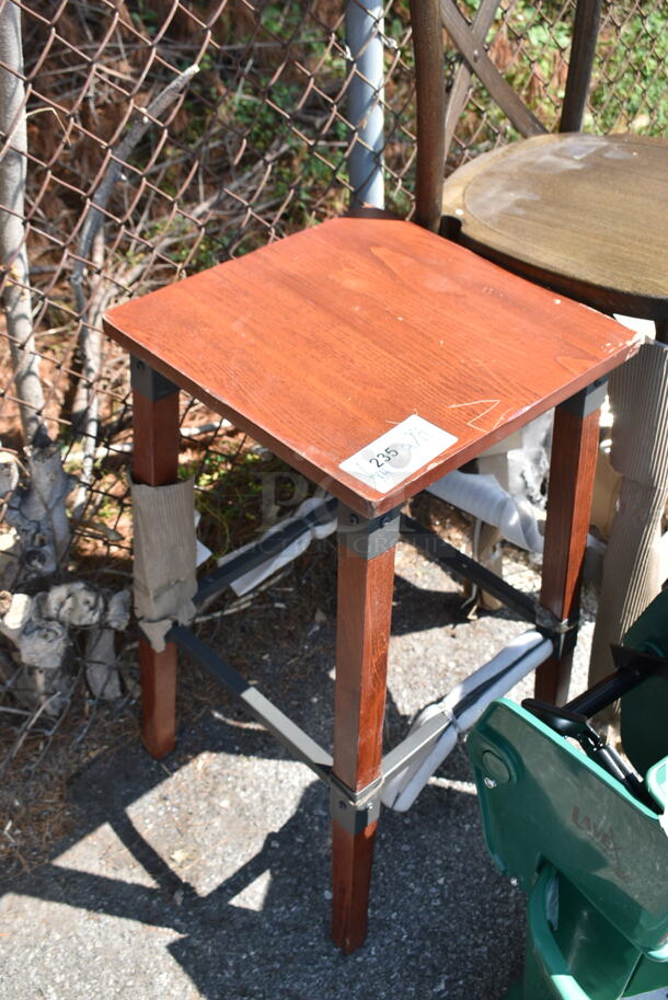 4 BRAND NEW SCRATCH AND DENT! Items Including 475WH23BG Lavex 23 Gallon Beige Slim Trash Can, 164VYBARSTES Lancaster Table & Seating Vineyard Series Whiskey Brown Wood Outdoor Cross Back Bar Stool, Lavex Green Mop Bucket, Wood Pattern Stool. 4 Times Your Bid!  - Image 9 of 12