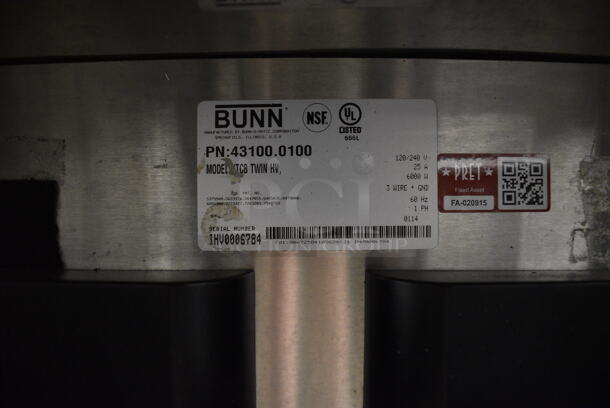 2014 Bunn Model ITCB TWIN HV Stainless Steel Commercial Countertop Iced Tea Machine w/ Hot Water Dispenser and 2 Beverage Holder Dispensers. 120/240 Volts, 1 Phase. 20.5x25.5x34 - Image 5 of 6