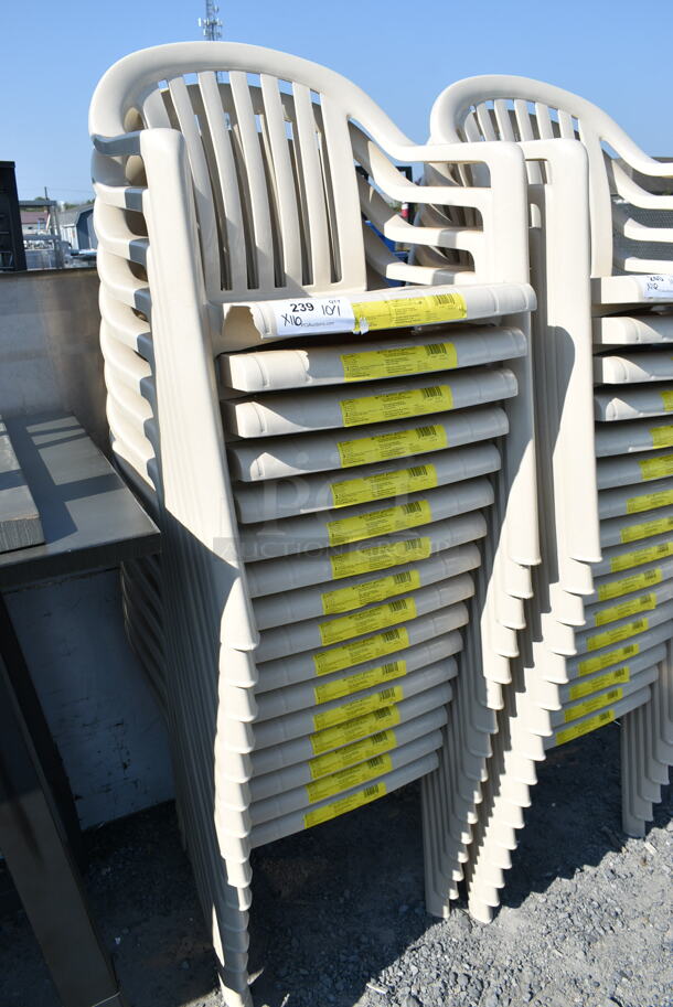 16 BRAND NEW SCRATCH AND DENT! Grosfillex US282366 Miami Sandstone Lowback Stacking Resin Armchair. 16 Times Your Bid!  - Image 2 of 3