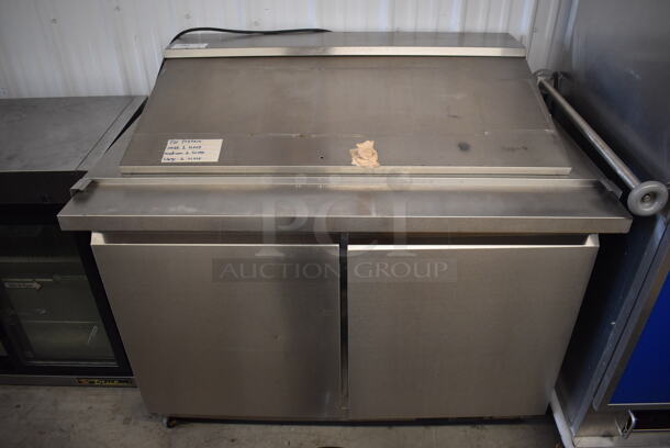 Polar GE017 Stainless Steel Commercial Sandwich Salad Prep Table Bain Marie Mega Top on Commercial Casters. 115 Volts, 1 Phase. 48x32x43. Tested and Working!