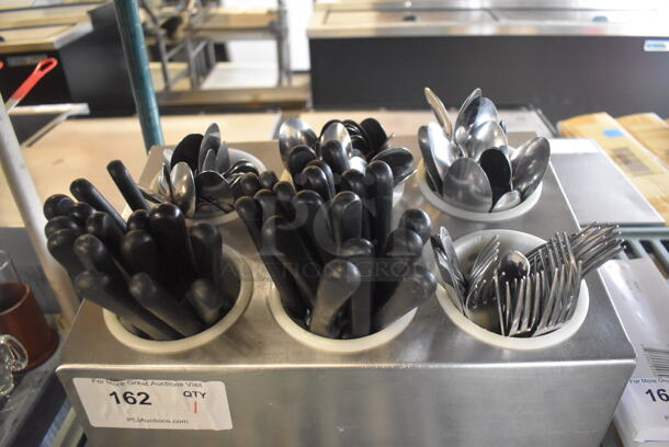 Stainless Steel Countertop Silverware Holder w/ Steak Knives, Spoons and Forks. 15x12x8 - Image 4 of 4