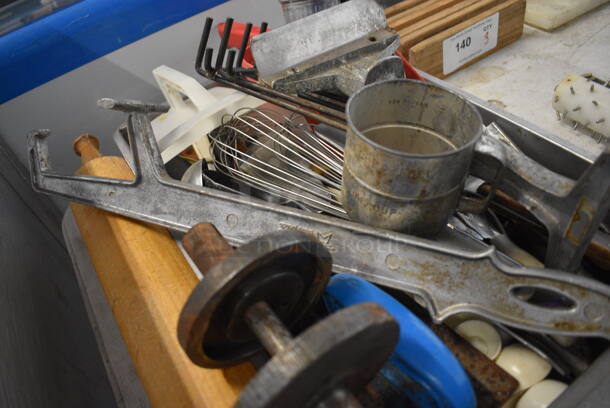 ALL ONE MONEY! Lot of Various Utensils Including Scraper, Rolling Pin, Whisks and Poly Teaspoons and Metal Bin! - Image 4 of 4