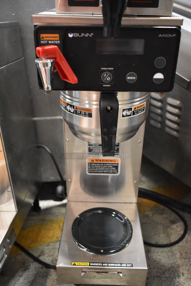 BRAND NEW SCRATCH AND DENT! 2023 Bunn SINGLE AXIOM 15 Stainless Steel Commercial Countertop Single 1 Gallon Coffee Brewer w/ Hot Water Dispenser, Metal Brew Basket and Server Satellite. 120 Volts, 1 Phase.  - Image 4 of 9