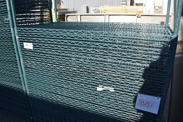 ALL ONE MONEY! Lot of 30 Green Finish Wire Shelves and 4 Poles. 48x24x1.5, 64" - Image 3 of 4
