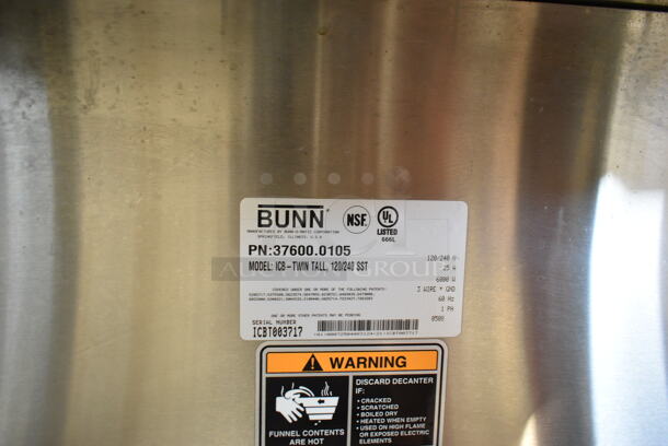 Bunn ICB-TWIN TALL Stainless Steel Commercial Countertop Double Coffee Machine w/ Hot Water Dispenser and 2 Metal Brew Baskets. 120/240 Volts, 1 Phase.  - Image 8 of 8