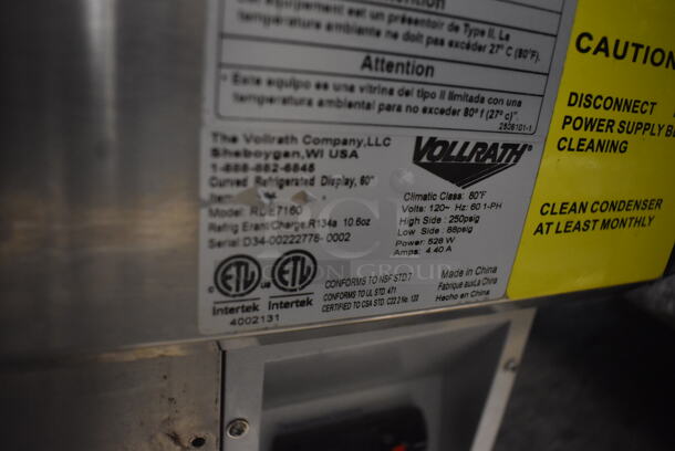 Vollrath RDE7160 Curved Glass Drop In Refrigerated Display Case. 120V/1 Phase. Tested And Powers On But Does Not Get Cold - Image 7 of 7