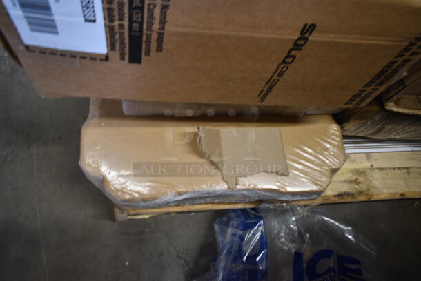 PALLET LOT of 20 BRAND NEW Boxes Including 164CUSHVYCN1 Lancaster Table & Seating Vineyard Series 1" Canvas Chair and Bar Stool Cushion with Ties, Dart 85HT3R 8" x 8" x 3" White Foam Three-Compartment Square Take Out Container with Perforated Hinged Lid - 200/Case, RNP32-162388 Pelicans Snoball Cups, 485WJ7RWH Choice 7 3/4" Jumbo White and Red Wrapped Straw - 12000/Case, Dart 12B32 12 oz. Insulated White Customizable Foam Container - 1000/Case, 245CPB20WHT White Corrugated Pizza Box. 20 Times Your Bid! - Image 5 of 12