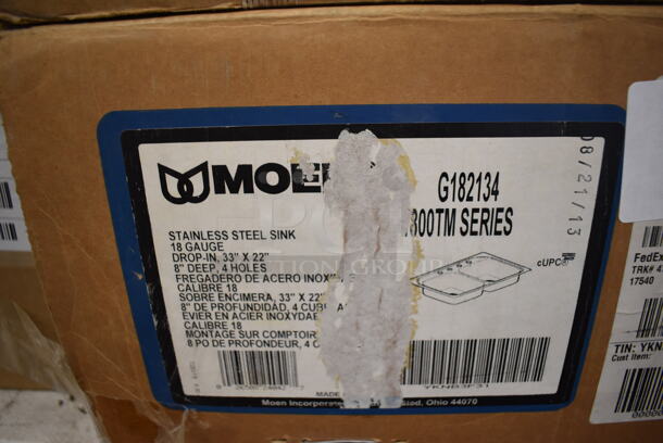BRAND NEW SCRATCH AND DENT! Moen G182134 1800 Series 33"X22" Stainless Steel 18 Gauge Double Bowl Drop In Sink. Stock Picture Used For Gallery Picture. - Image 3 of 4