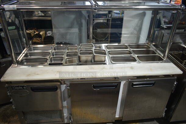 2014 Leader LM72 S/C Stainless Steel Commercial Prep Table w/ 21 Stainless Steel Drop In Bins and Sneeze Guard on Commercial Casters. 115 Volts, 1 Phase.  Tested and Does Not Power On - Image 2 of 9