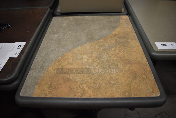 Tan and Gray Green Dining Table on Black Metal Table Base. Stock Picture - Cosmetic Condition May Vary. 24x20x30 - Image 2 of 4